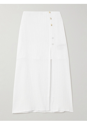 Mother of Pearl - Maggie Faux Pearl-embellished Organic Cotton Midi Skirt - White - UK 6,UK 8,UK 10,UK 12,UK 14,UK 16