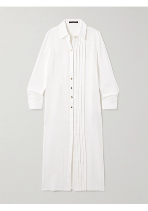 Mother of Pearl - Evie Pleated Organic Cotton-seersucker Maxi Shirt Dress - White - x small,small,medium,large,x large