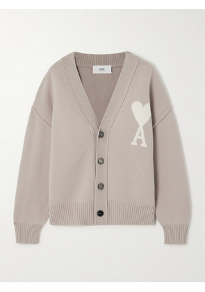 AMI PARIS - Intarsia-knit Wool Cardigan - Neutrals - x small,small,medium,large