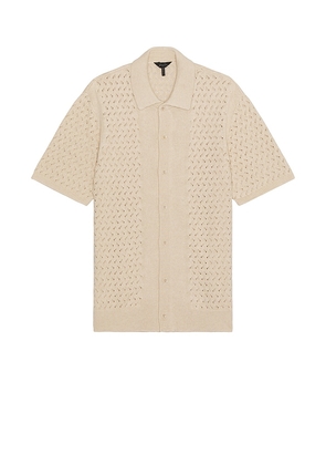 Good Man Brand Essex Short Sleeve Open Knit Shirt in Beige. Size M, S, XL.