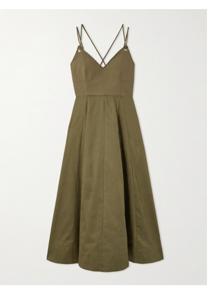 La Ligne - Pleated Organic Cotton-blend Poplin And Cotton Midi Dress - Green - x small,small,medium,large,x large