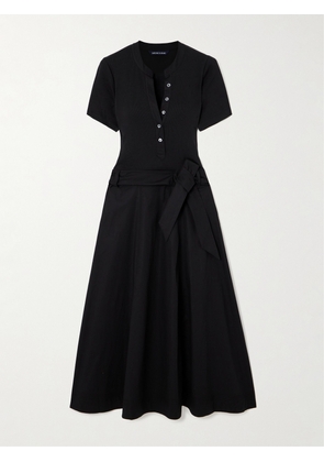 Veronica Beard - Kyri Belted Ribbed Stretch-pima Cotton And Cotton-blend Midi Dress - Black - x small,small,medium,large,x large