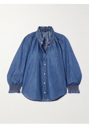 Veronica Beard - Calisto Ruffled Cotton And Lyocell-blend Chambray Shirt - Blue - x small,small,medium,large,x large