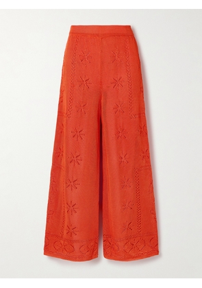 Calle Del Mar - Pointelle-knit Wide-leg Pants - Red - x small,small,medium,large