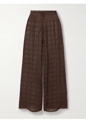 Calle Del Mar - Cropped Open-knit Wide-leg Pants - Brown - x small,small,medium,large