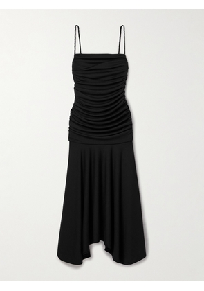 Interior - The Viradora Asymmetric Ruched Crepe Midi Dress - Black - x small,small,medium,large,x large