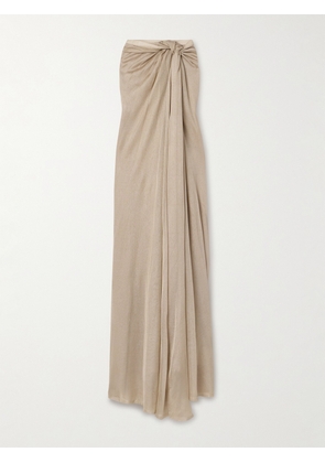 Interior - The Ona Strapless Knotted Metallic Stretch-knit Maxi Dress - Neutrals - x small,small,large,x large