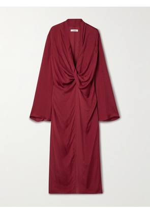 Interior - The Desma Twist-front Silk Crepe De Chine Maxi Dress - Burgundy - x small,small,medium,large,x large
