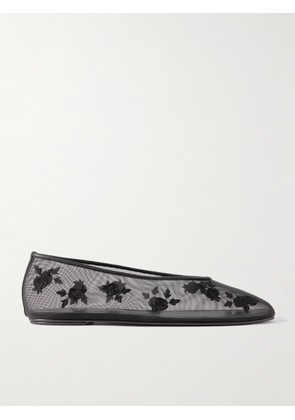 Magda Butrym - Leather-trimmed Embroidered Mesh Ballet Flats - Black - IT35,IT36,IT36.5,IT37,IT38,IT38.5,IT39,IT39.5,IT40,IT41