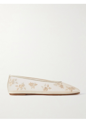 Magda Butrym - Leather-trimmed Embroidered Mesh Ballet Flats - Cream - IT35,IT36,IT36.5,IT37,IT38,IT38.5,IT39,IT40,IT41