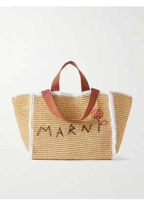 Marni - Sillo Medium Webbing-trimmed Embroidered Raffia Tote Bag - Neutrals - One size