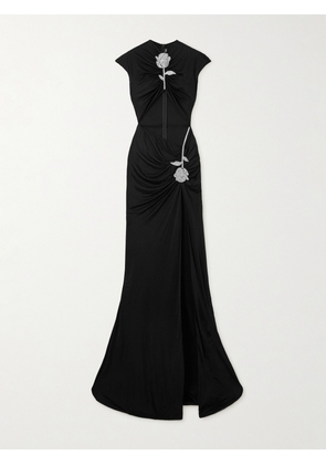 David Koma - Crystal-embellished Cutout Jersey Maxi Dress - Black - UK 6,UK 8,UK 10