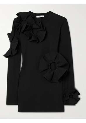 AREA - Appliquéd Cutout Cotton-blend Jersey Mini Dress - Black - x small,small,medium,large,x large