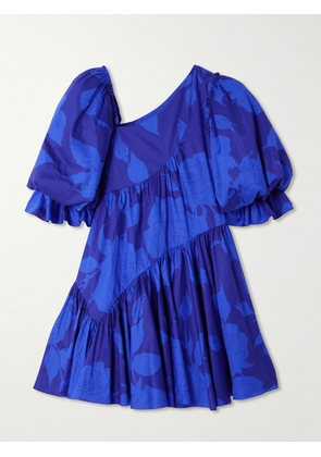 Aje - Casabianca One-shoulder Tiered Floral-print Cotton Mini Dress - Blue - UK 4,UK 6,UK 8,UK 10,UK 12,UK 14