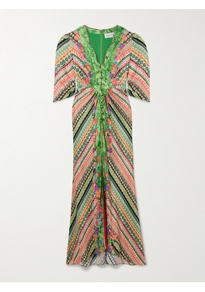 Saloni - Mitsu Gathered Printed Silk Midi Dress - Multi - UK 4,UK 6,UK 8,UK 10,UK 12,UK 14