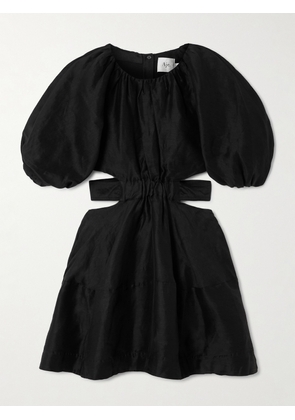 Aje - Mimosa Cutout Gathered Linen-blend Mini Dress - Black - UK 4,UK 6,UK 8,UK 10,UK 12,UK 14,UK 16