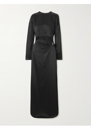 Nanushka - Beatriz Cutout Faux Leather-trimmed Satin Maxi Dress - Black - xx small,x small,small,medium,large