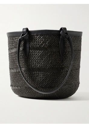 Hunting Season - Small Leather-trimmed Woven Iraca Tote - Black - One size