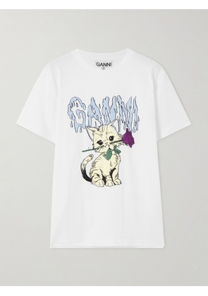 GANNI - Printed Organic Cotton-jersey T-shirt - White - XXS,XS,S,M,L,XL,XXL,XXXL,XXXXL