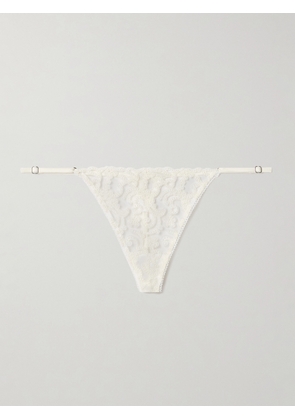 Kiki de Montparnasse - Lola Satin-trimmed Embroidered Tulle Thong - Ivory - x small,small,medium,large