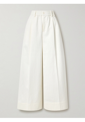 Christopher John Rogers - Pleated Embroidered Cotton Wide-leg Pants - White - x small,small,medium,large,x large,xx large