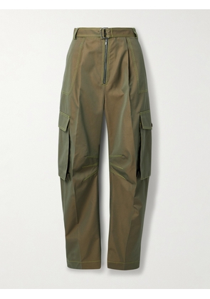 Christopher John Rogers - Belted Cotton-blend Twill Tapered Cargo Pants - Green - Unisex 26,Unisex 28,Unisex 30,Unisex 32