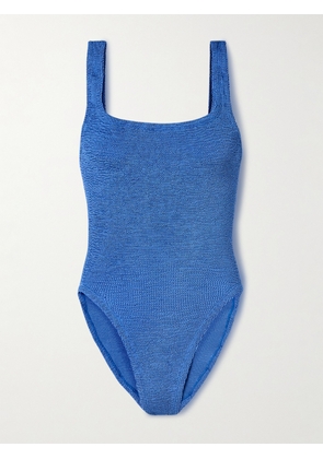 Hunza G - Metallic Seersucker Swimsuit - Blue - Beachwear One Size