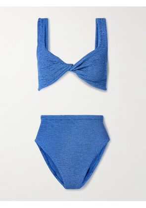 Hunza G - Jamie Twist-front Metallic Seersucker Bikini - Blue - Beachwear One Size