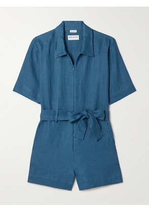 Rivet Utility - Influencer Belted Linen Playsuit - Blue - x small,small,medium,large,x large