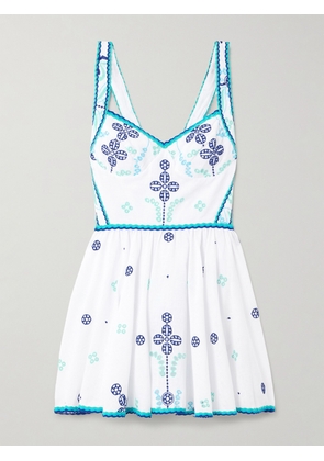 Charo Ruiz - Moli Shirred Broderie Anglaise Cotton-blend Mini Dress - Blue - x small,small,medium,large