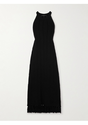 Mother of Pearl - Fringed Crocheted Organic Cotton-blend Maxi Dress - Black - small,medium,large