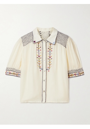 ALIX OF BOHEMIA - Peyton Smocked Embroidered Tencel™ Modal-voile Shirt - Ivory - x small,small,medium,large,x large