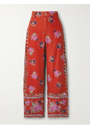 ALIX OF BOHEMIA - Scout Embellished Floral-print Tencel™ Lyocell Straight-leg Pants - Red - x small,small,medium,large,x large