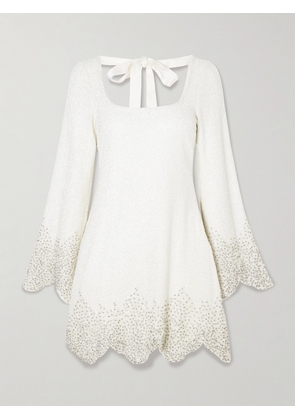 Clio Peppiatt - Embellished Scalloped Stretch-tulle Mini Dress - Ivory - XS,S,M,L,XL