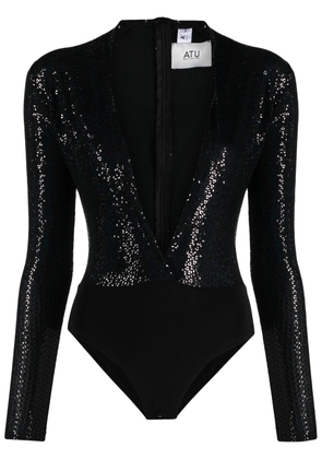 Atu Body Couture plunge sequin-embellished bodysuit - Black