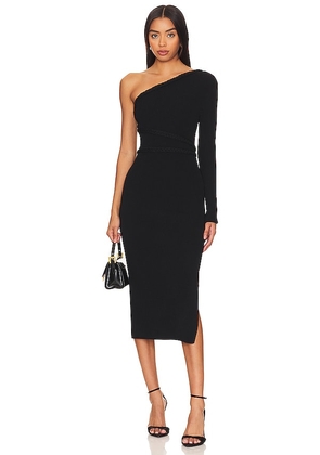 MILLY One Shoulder Braided Midi Dress in Black. Size P.