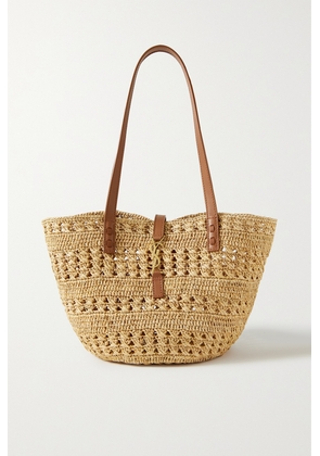 SAINT LAURENT - Panier Small Leather-trimmed Raffia Tote - Brown - One size