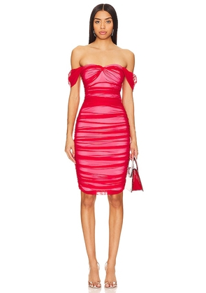 Norma Kamali Walter Midi Dress With Winglet Sleeves in Red. Size S, XS, XXS.
