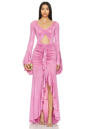 PatBO Metallic Jersey Ruched Maxi Dress in Pink. Size S, XS.