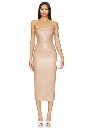 Nookie Cleo Strapless Midi Dress in Tan. Size M, S, XL, XS.