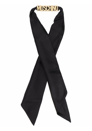 Moschino logo-plaque silk scarf - Black