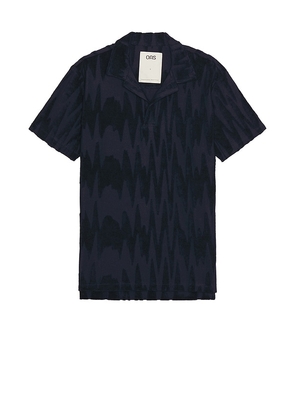 OAS Glitch Polo Terry Shirt in Navy. Size M, S, XL/1X.