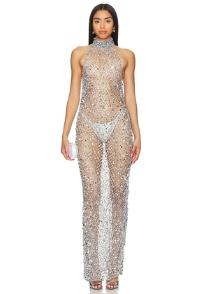 Lapointe Sequin Mesh Gown in Metallic Silver. Size 8.