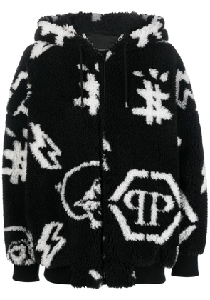 Philipp Plein monogram eco-fur bomber jacket - Black