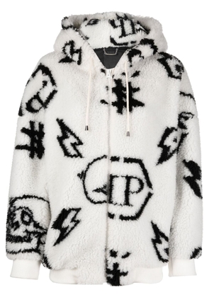 Philipp Plein motif-print zip-fastening hoodie - White