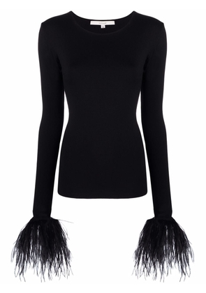 MANURI Elektra feather-trim stretch blouse - Black