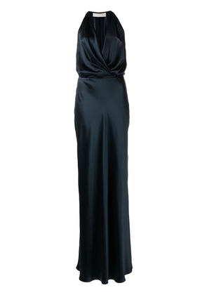 Michelle Mason draped-detail halterneck gown - Blue