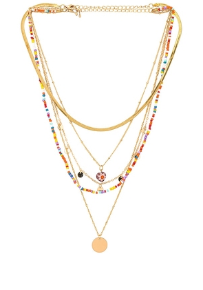 8 Other Reasons Beaded Layered Necklace in Metallic Gold.