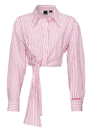 PINKO logo-embroidered striped crop shirt