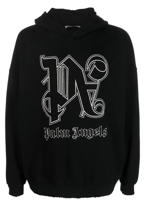 Palm Angels logo-embroidered cotton hoodie - Black